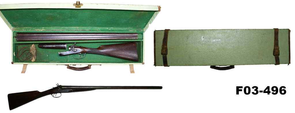 F03-496    12ga William Powell S/S  Patent Snap-Action "Bar-In-Wood" Hammer Shotgun - Cased