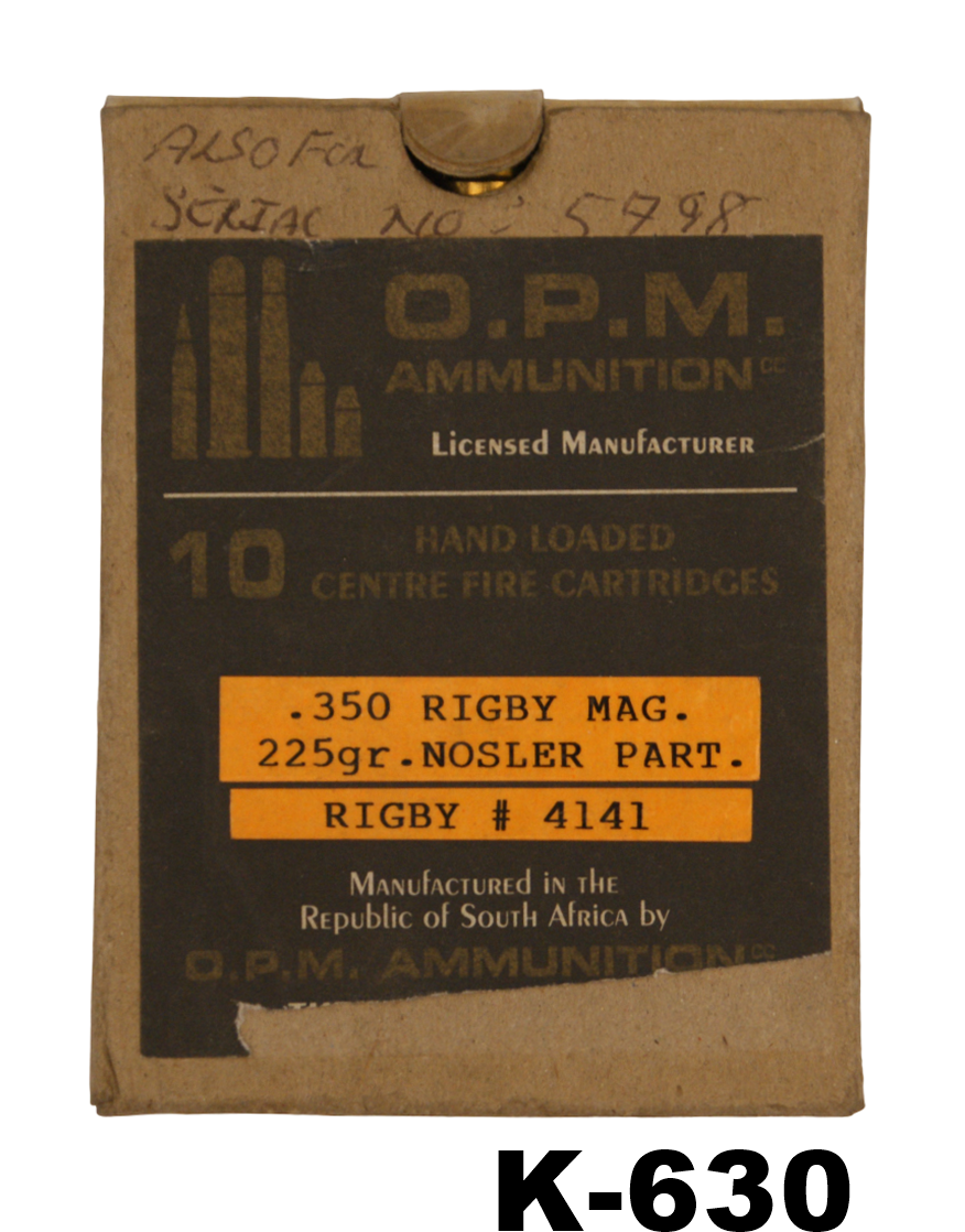 095-K-630 .350rigby mag Nosler OPM Partition 225gr Ammunition x 10