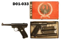 100-D01-033 .22lr Ruger MK1 Standard 4,75" Pistol - Boxed, Suppresor & 3 x Magazines