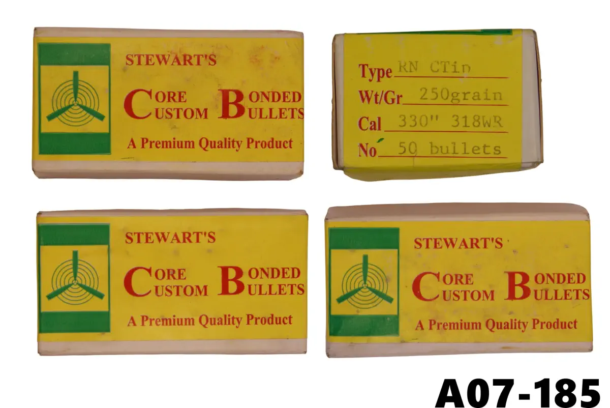 102-A07-185 .318wr (.330") Stewart 250gr RN CTip Bullets x 200 (50 x 4 boxes)
