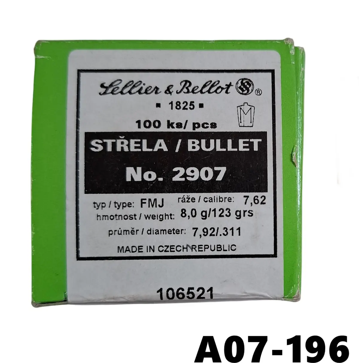 102-A07-196 .311(AK47) Sellier & Bellot 123gr FMJ Bullets x 100