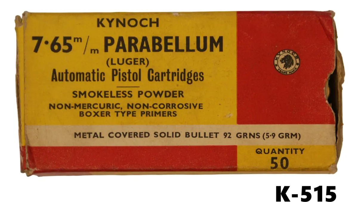 102-K-515 7.65mm Kynoch FMJ Ammunition x 50 (1 Box)